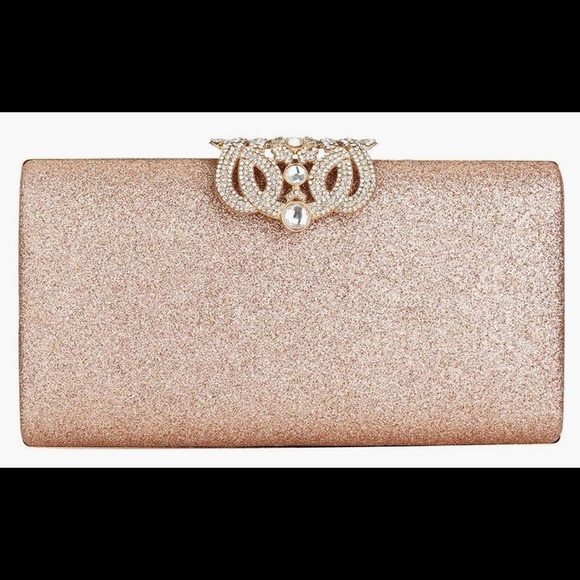 Handbags - Pretty Rose gold sparkly evening clutch box.